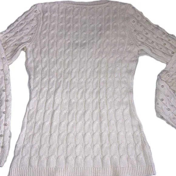 BOSTON PROPER WHITE PEARL ACCENTED CABLE KNIT V-NECK SWEATER XS - Picture 14 of 15